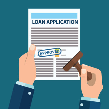 Approved loan application with rubber stamp, vector