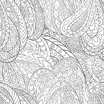 Hand-drawn seamless pattern of abstract geometric elements. 
Monochrome range. Pattern for coloring book.