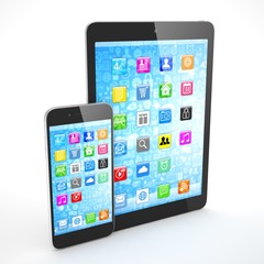 Tablet and smartphone on a white. 3d rendering.