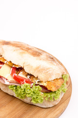 Closeup macro bread sandwich meat tomato cheese