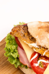 Closeup bread sandwich with lettuce meat tomato
