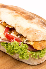 Closeup bread sandwich with lettuce meat tomato