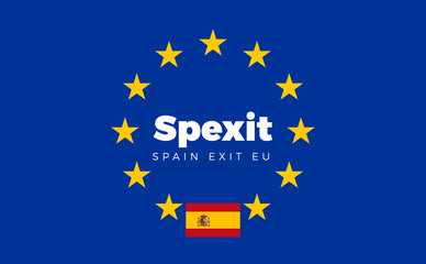 Flag of Spain on European Union. Spexit - Spain Exit EU European
