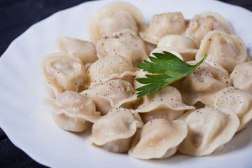 hot dumplings in the dish on the table