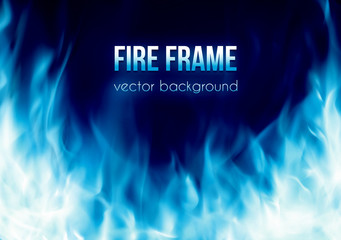 Abstract vector background with blue color burning fire flames frame and blank space for text. Fiery banner design template © aerial333