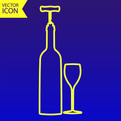 vector icons related to wine including wine bottle, wine glass, corkscrew.
