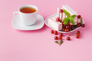 Morning snack with cherry fruit candy
