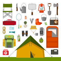 Vector set of cute various camping icons - 116611590