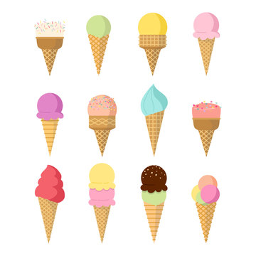 Set of ice cream in cone