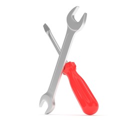 3D Illustration Wrench and screwdriver, service concept