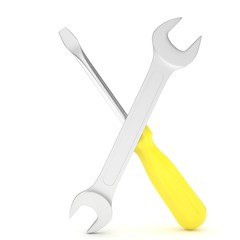 3D Illustration Wrench and screwdriver, service concept