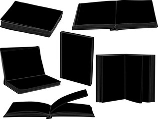 group of six black books isolated on white