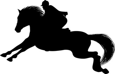 Drawing of the silhouette of the jockey on horseback, horse jumps