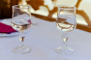 Empty glasses, background of table restaurant closeup