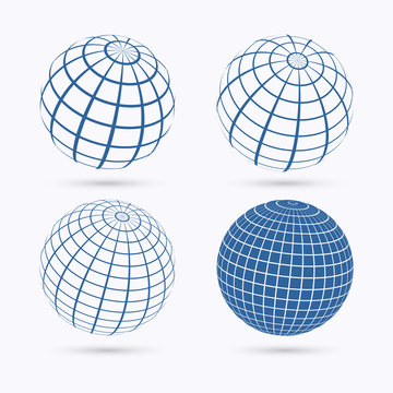 Set of four frame planet sphere icons. Isolated on white background. Vector illustration, eps 10.