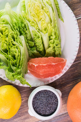 Ingredients for grapefruit salad with poppy seed honey lemon dressing.