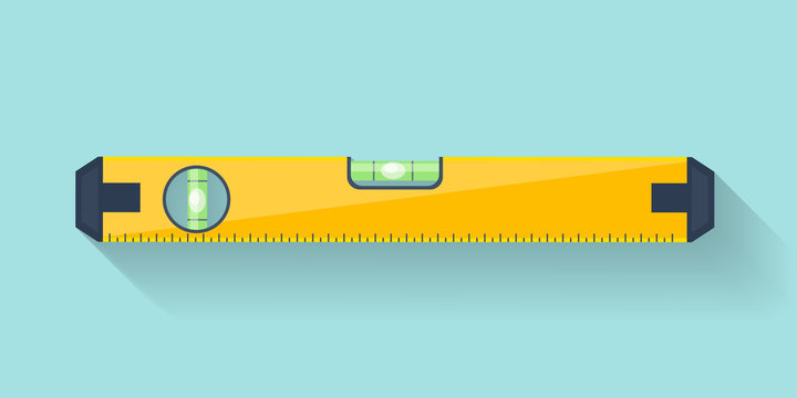 Bubble level tool in a flat style. Ruler. Building and engineering equipment. Measure. Vector illustration.