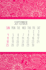 September 2016 calendar
