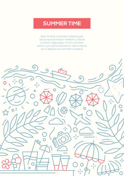 Summer Time - line design brochure poster template A4