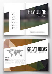Set of business templates for brochure, magazine, flyer, booklet or annual report. Colorful polygonal backdrop, blurred natural background, modern stylish triangle vector texture