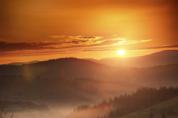 Sunrise In Carpathian Mountain (Borzava, Ukraine 2016)