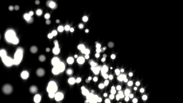 Glowing star particle in random direction with bounce on spotlight ground abstract background animation motion graphic 3D render with copy space on black background 
