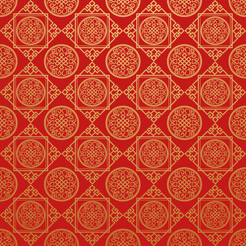 Chinese pattern. Red. Wallpaper design. Geometric tiles. Vector image.