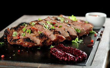 Juicy steak medium rare beef with spices