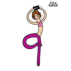 girl doing yoga with phone. Vector illustration