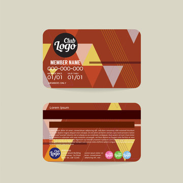 Front And Back Member Card Template Vector Illustration.