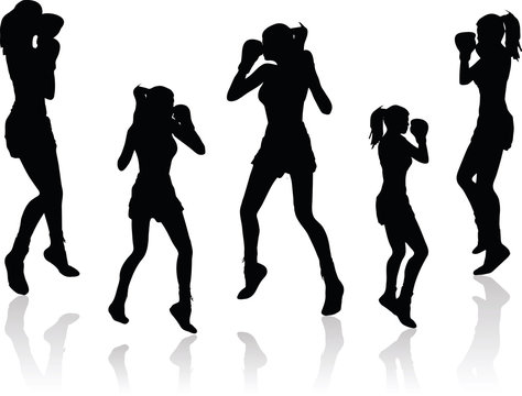 Boxer Woman Vector Silhouette