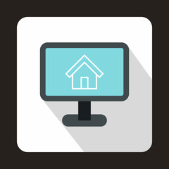 Computer monitor with architecture program icon in flat style on a white background