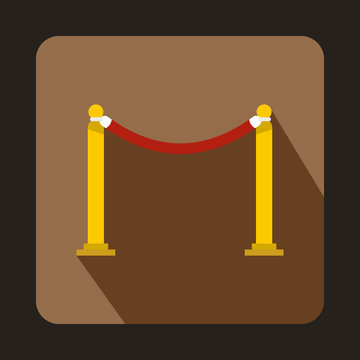 Red barrier rope icon in flat style on a coffee background