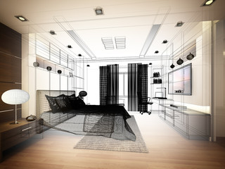 abstract sketch design of interior bedroom,3d rendering