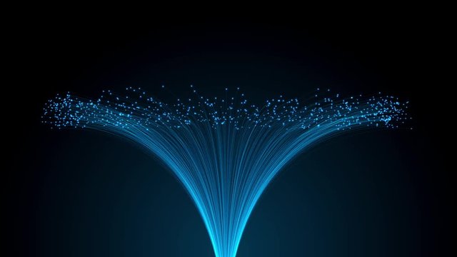 bundle of optical fibres, animation of distribution of the light signal 4K