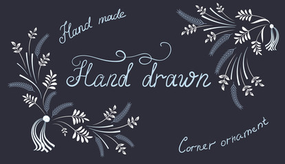 Set hand drawn design elements and corner ornament