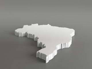Real 3D shape white silver map of Brazil on gray background. High-resolution 3d illustration. Perspective view