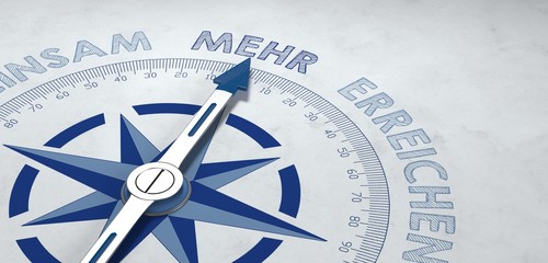 3d render of compass focused on the word mehr