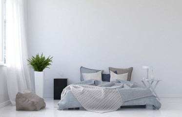 Modern minimalist white bedroom interior