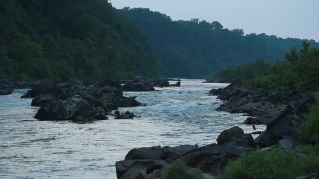 Little Falls rapid on the Potomac River at Sunset - Close Up