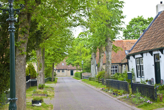 View of typical historic street in Ameland, The Netherlands