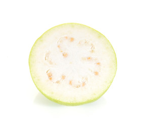 Fresh guava cut pieces on white background.
