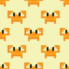 Yellow crabs. Pixel art style seamless vector pattern