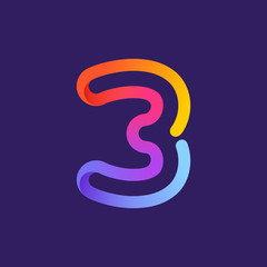Number three logo formed by colorful neon line.