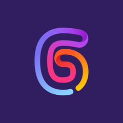 Number six logo formed by colorful neon line.