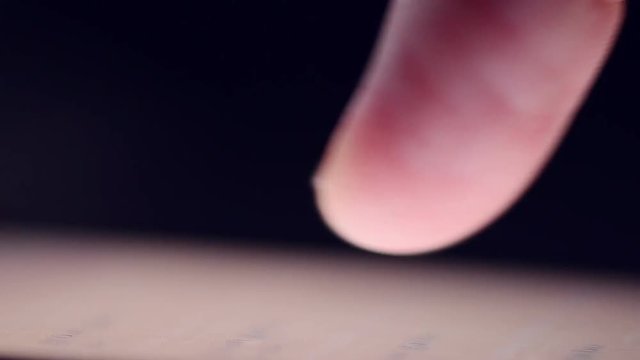 Close Up Of Male Finger Using Mobile Smartphone, Man Tapping Touch-screen