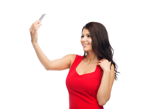 sexy woman taking selfie picture by smartphone