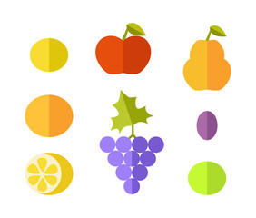 Set of Fruits Flat Design Vector Illustration.  