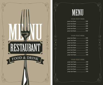 menu with fork for the restaurant in retro style wit price