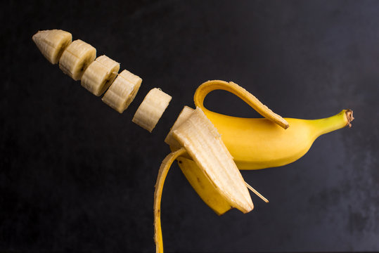 Falling Slices Of Banana In Air